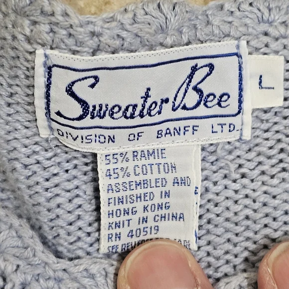 Sweater Bee Women Large Vintage 80s Knit Sweater Lavender Ramie Beaded Floral - Picture 5 of 7